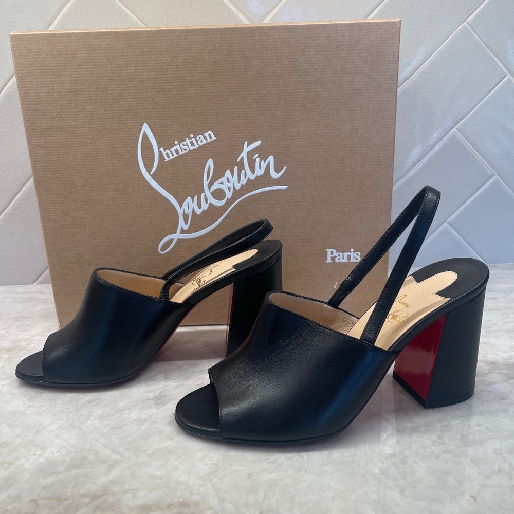 Christian Louboutin AUTHENTIC *new* Pigalle block heel slingback shoes (black)